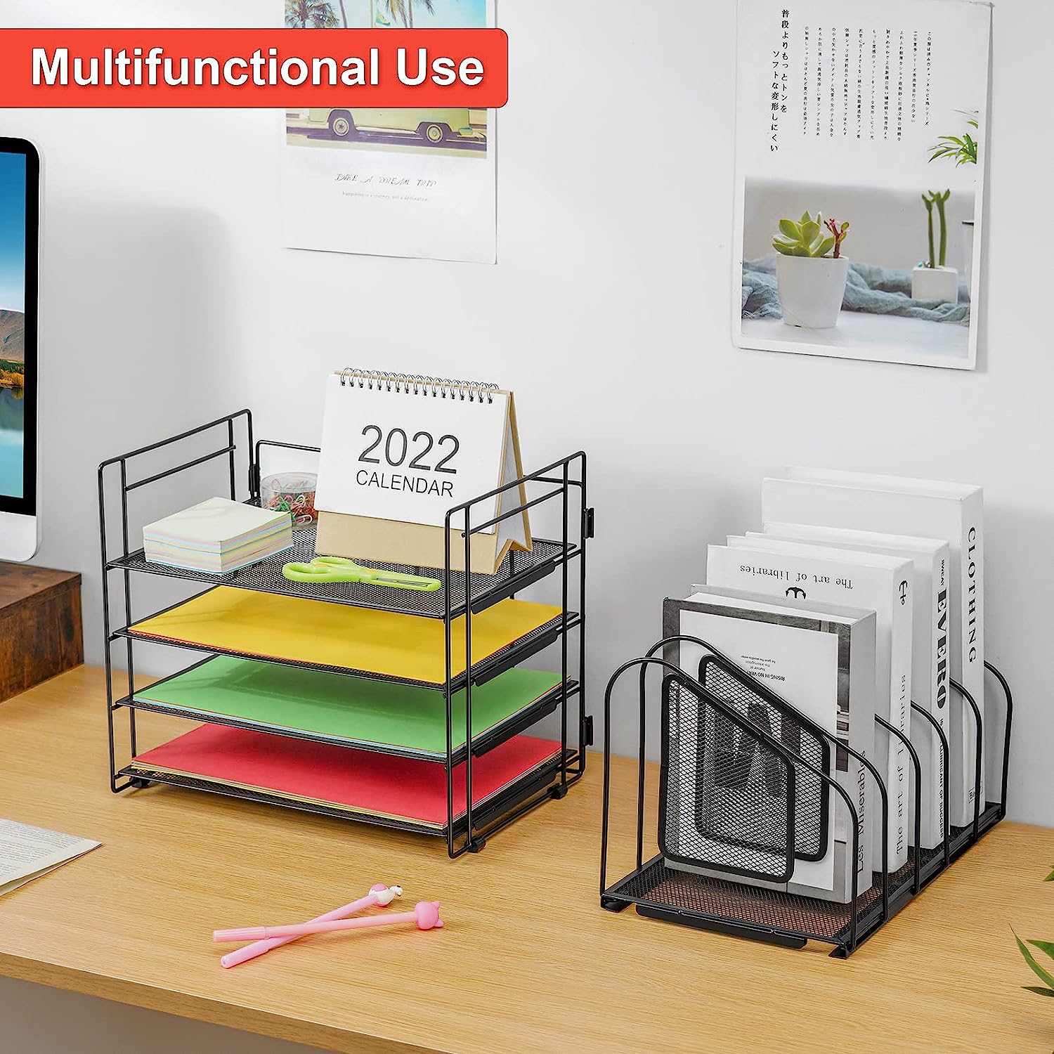 Lavatino Desk Organizers with File Sorter, 5-Tier Mesh Desk File Organizer with 5 Vertical File Holders, Multifunction Desktop Organizer, Desk Organizers and Accessories for Home Office - Image 2